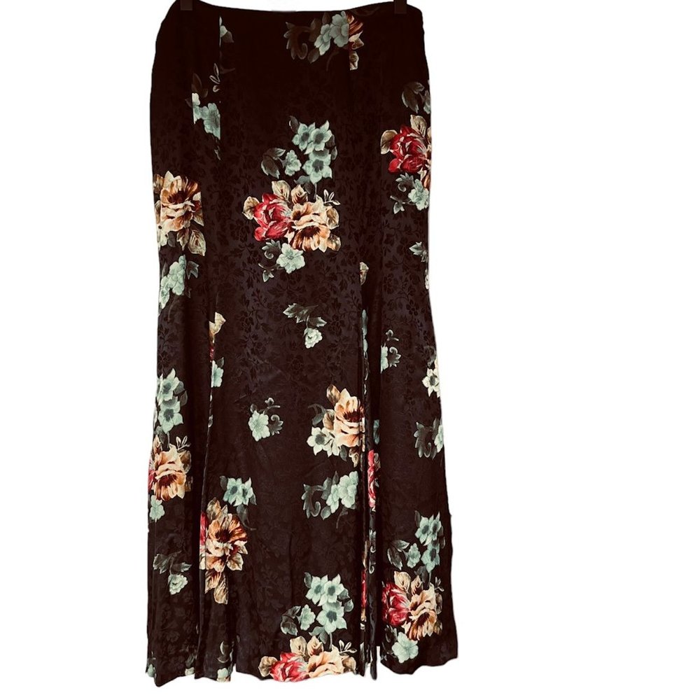 Jones New York Black Silk Floral Maxi Skirt Size 10